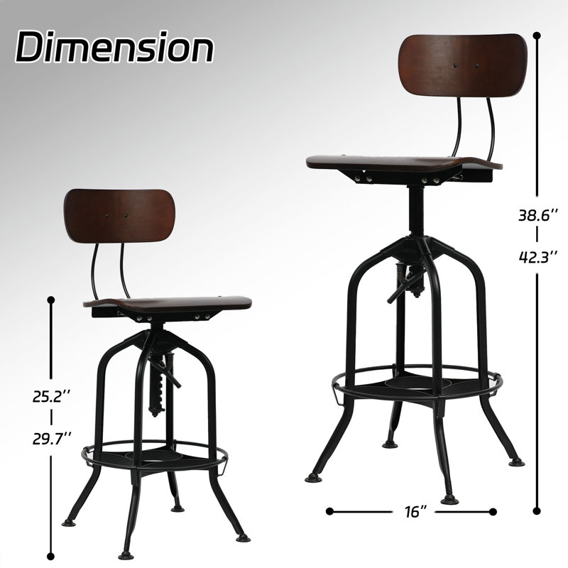 Tabouret pivotant à hauteur réglable Edelstein, Noyer foncé/noir