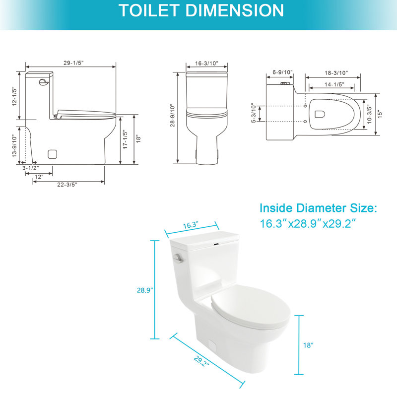 Toilette en céramique avec utilisation efficace de l'eau, chasse d'eau silencieuse, blanc, 29,21 po Profondeur x 16,05 po, largeur 29,1 po, pièce avec chasse d'eau
