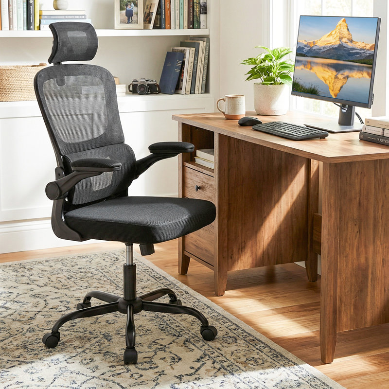 Inbox Zero Mesh Office Chair With Adaptive Lumbar Support Flip-up Padded Armrests Headrest