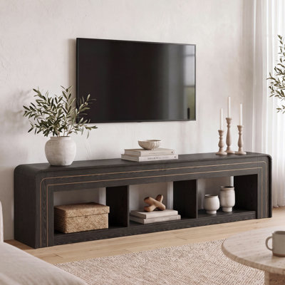 Meuble télé 86,6 po pour téléviseur de 85 po ou moins, meuble audio-vidéo extra long avec rangement ouvert, console média de salon, salle multimédia, chambre à coucher