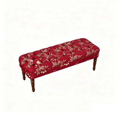47" Tufted Floral Bench Holland Velvet Upholstered Ottoman For Bedroom, Primary Living Space