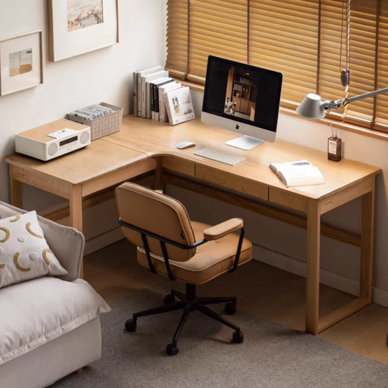 Bureau en L en bois massif avec 1 tiroir Burlywood, 29.53" H x 62.99" W x 47.24" D, Left Hand Return, Burlywood