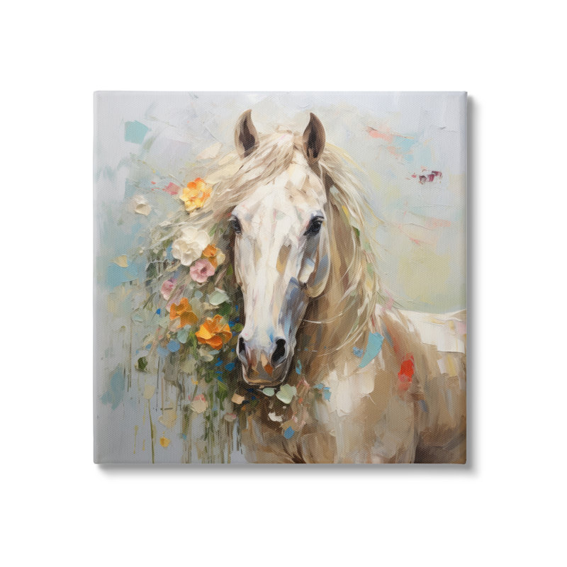 «Abstract Stallion With Flowers On Canvas» par Lazar Studio Print, H 24 po x l 24 po x P 1,5 po