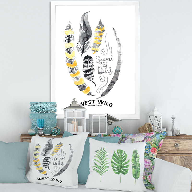 Plumes de plumes jaunes - cadre photo, impression sur toile, H 40 po x l 30 po x 1,5 po, Cadre blanc