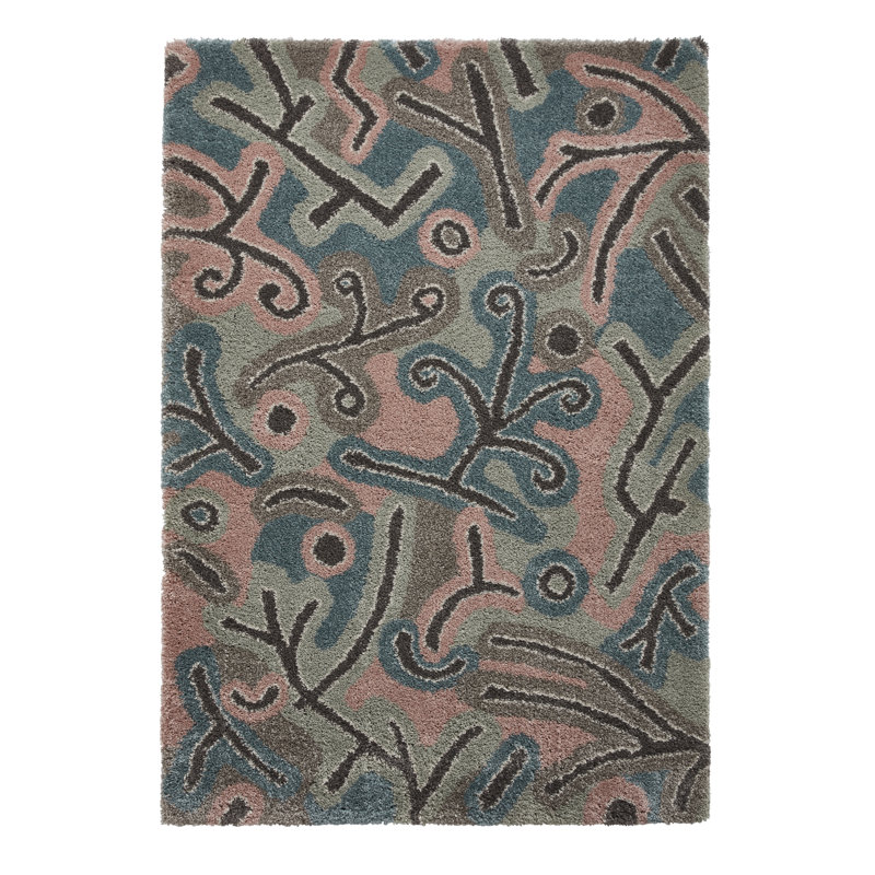 Machine Woven Green/Pink/Brown Rug, Rectangle 120 x 170cm