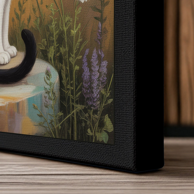 Contemplative Cat Boho 1 Piece Wrapped Canvas Wall Art, 36x24 - 91.4 x 61.0 cm, Black Border
