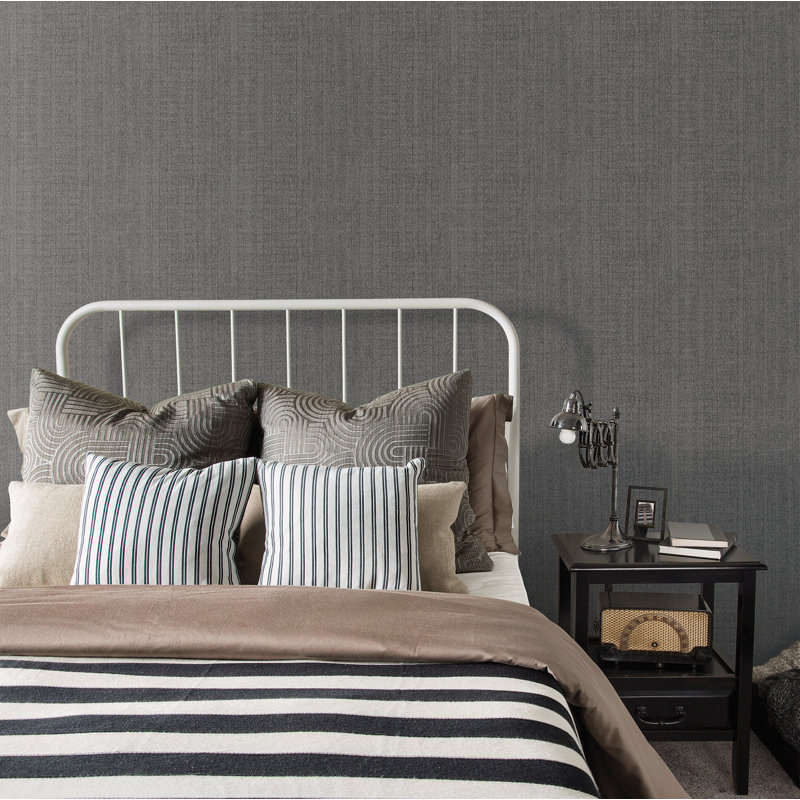 Bazaar Moss Stripe Design 33' L x 21" W Wallpaper Roll, Charcoal