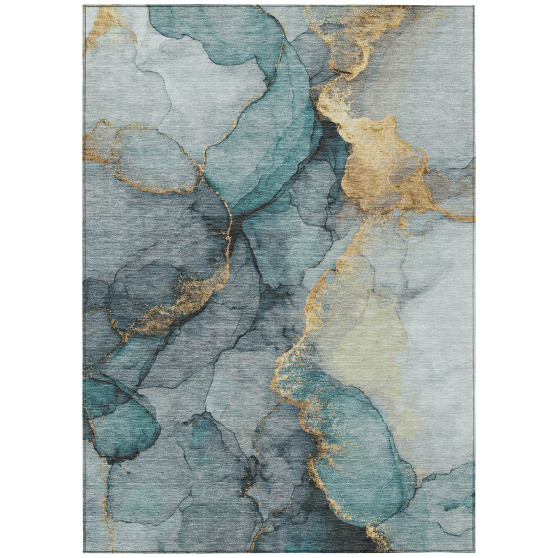 Machine Washable Indoor/Outdoor Chantille ACN2590 Abstract Rug, Teal, 8' x 10'