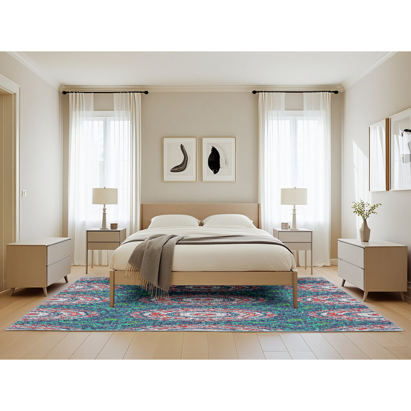 Tapis bleu ciel / rose, Rectangle 5 pi x 8 pi