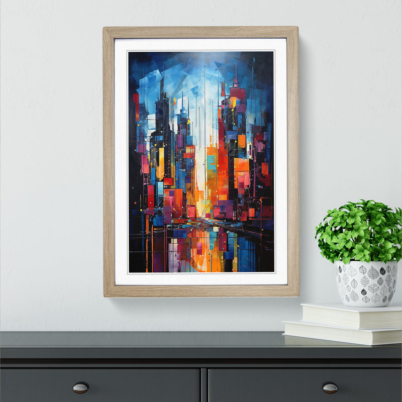 Skyline Abstract No.3 - Single Picture Frame Print on Wood, Oak , 34cm H x 25cm W x 2cm D