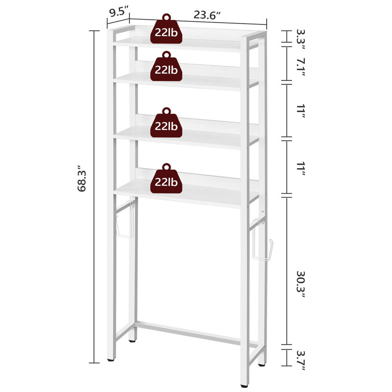 Support de rangement à 4 niveaux au-dessus de la toilette, Blanc