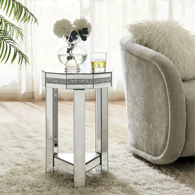 Table de bout à miroir en octogone avec cristaux, 2 pour le salon, la chambre à coucher, le café, l 13,8 po x P 13,8 po x H 21 po, style américain brillant, incrustation de cristaux de remplissage en acrylique, design, surface facile à nettoyer