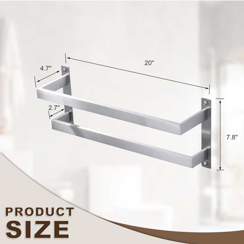2-Tier Stainless Steel Wall Mounted Square Towel Rack With Concealed Mounting Hardware Staggered Two Rod Towel Rack