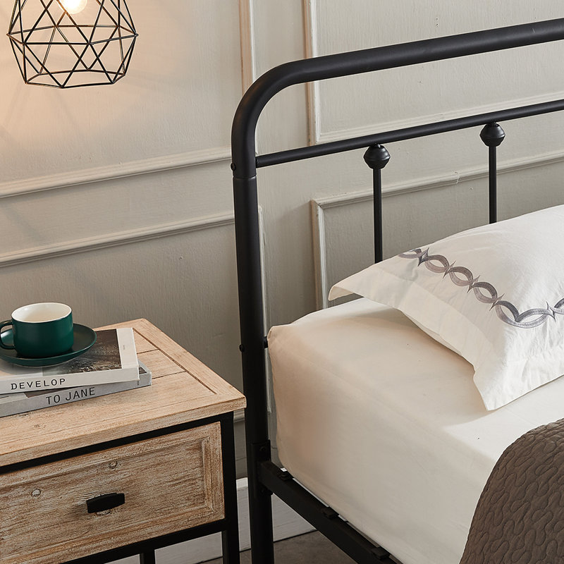 Gauvin 40" Steel Platform Bed Frame, King, Black/Silver