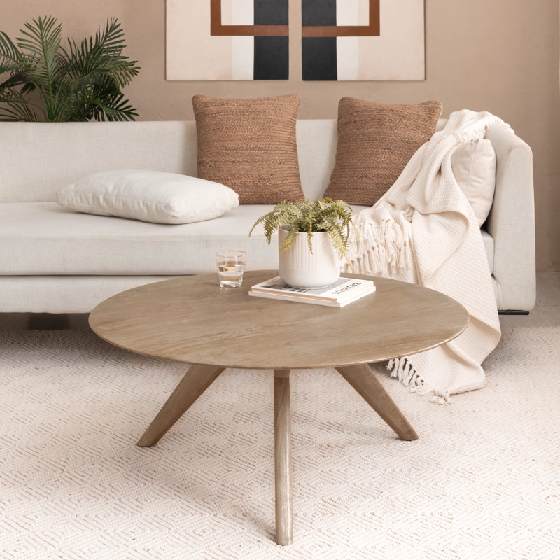 Table basse ronde en bois massif de 38 po Kaysee, Sable chaud