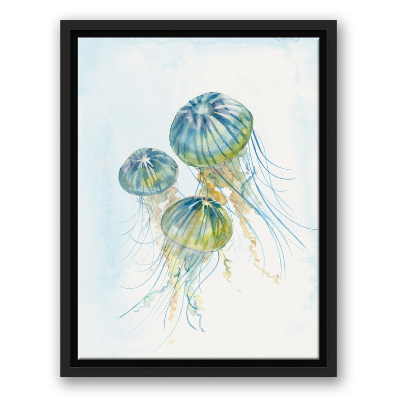 Jellies At Play, toile encadrée flottante, H 17,75 po x l 13,75 po x P 1,75 po, Cadre flottant noir