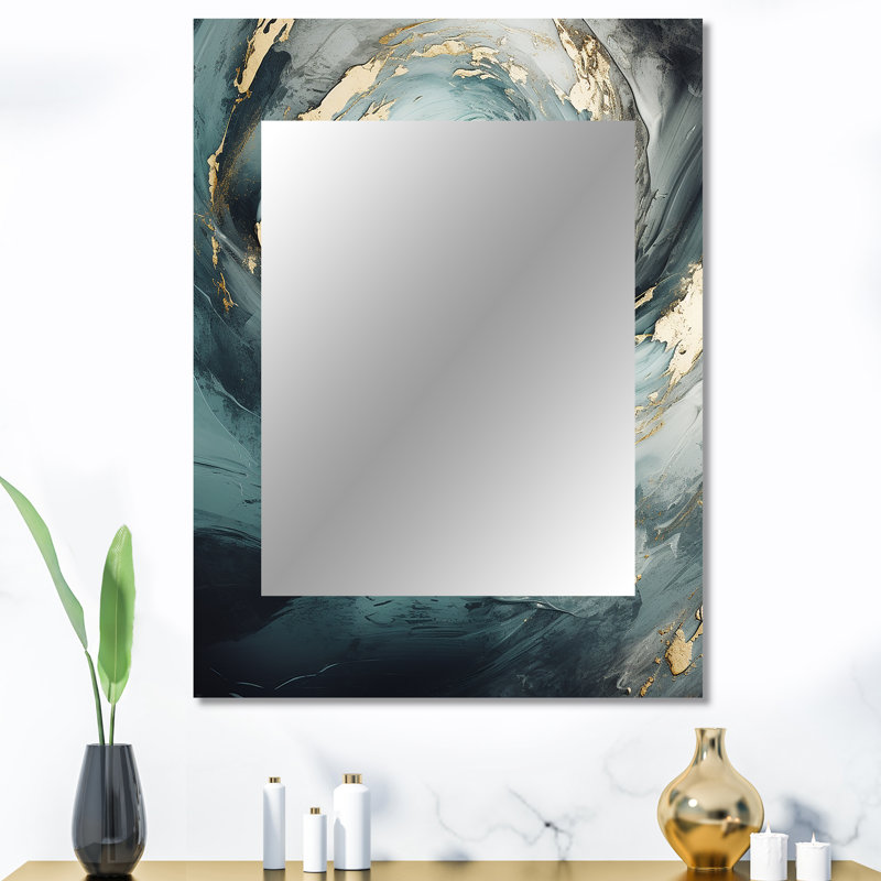 Gold and grey paint spiral whispers III - Abstract Spirals Large Wall Mirror, Gold Unique Mirror, Printed Metal Art