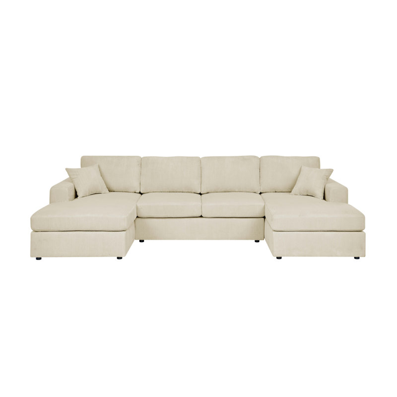 3 - Piece Corduroy Double-Chaise Sectional, Cream Corduroy