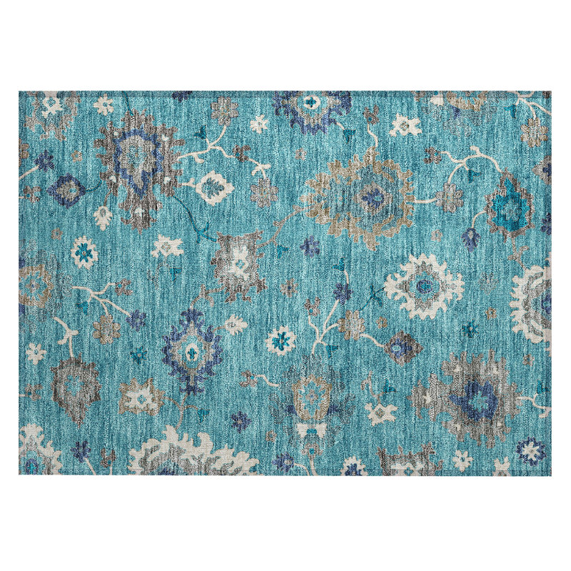 Washable Damask Indoor / Outdoor Rug, Rectangle 1'8" x 2'6"
