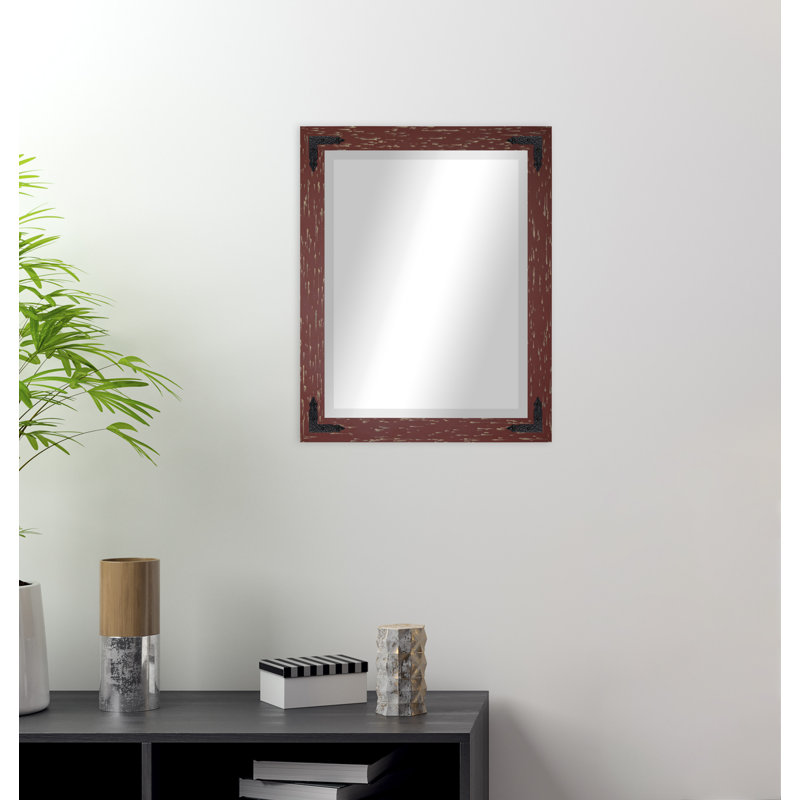 Tuohy Solid Wood Flat Wall Mirror, 32" x 26" , Brick Red