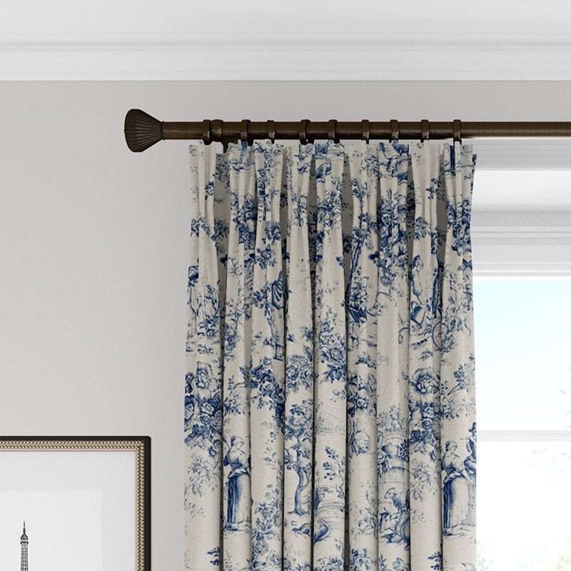 Provence 100% Cotton Toile Room Darkening Pinch Pleat Single Curtain Panel, 40" W x 144" L