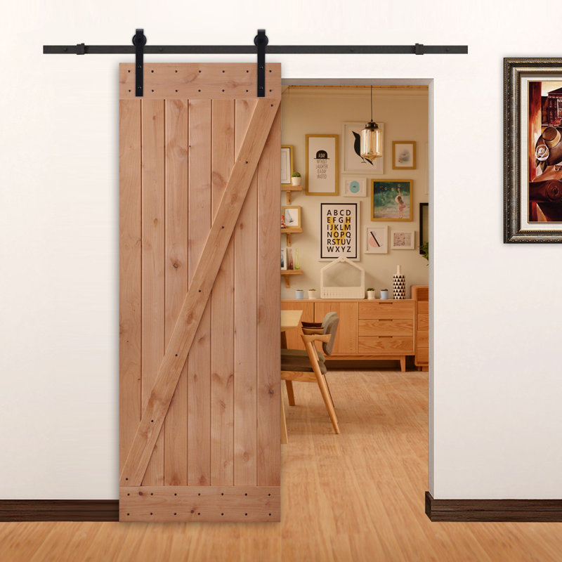 Porte de grange en bois à panneau non fini sans ensemble de quincaillerie d'installation, 30 po x 84 po