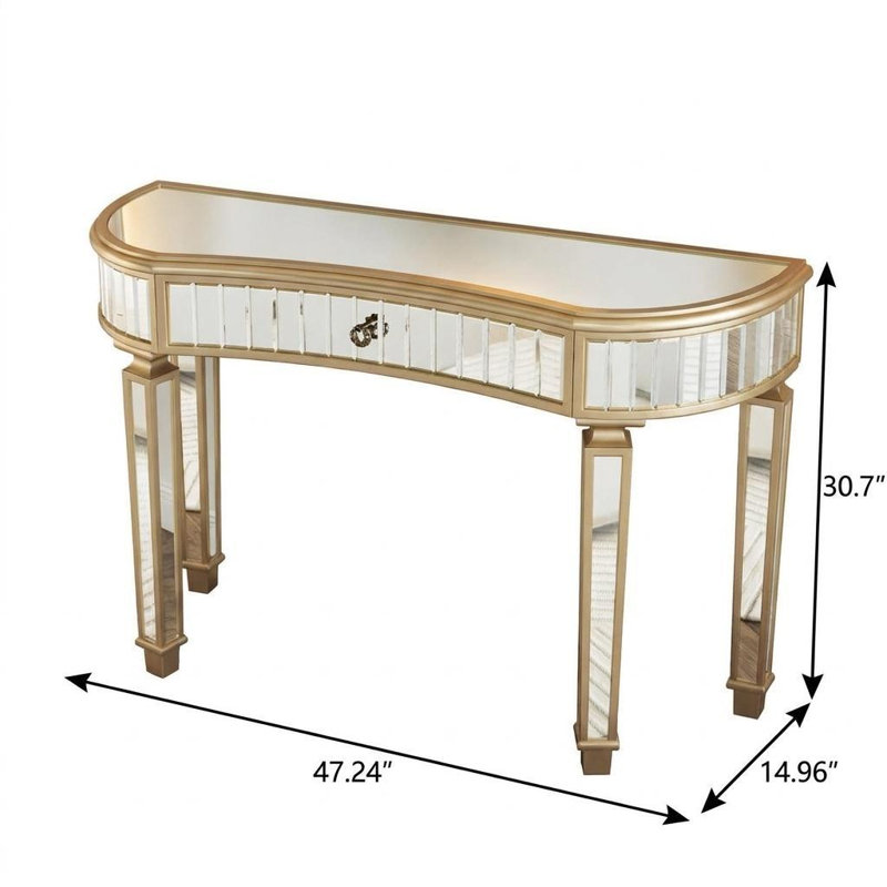 Console demi-lune en verre massif et miroir 47 po