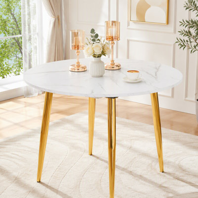 Round Extendable Dining Table with Wood-Grain MDF Top and Legs