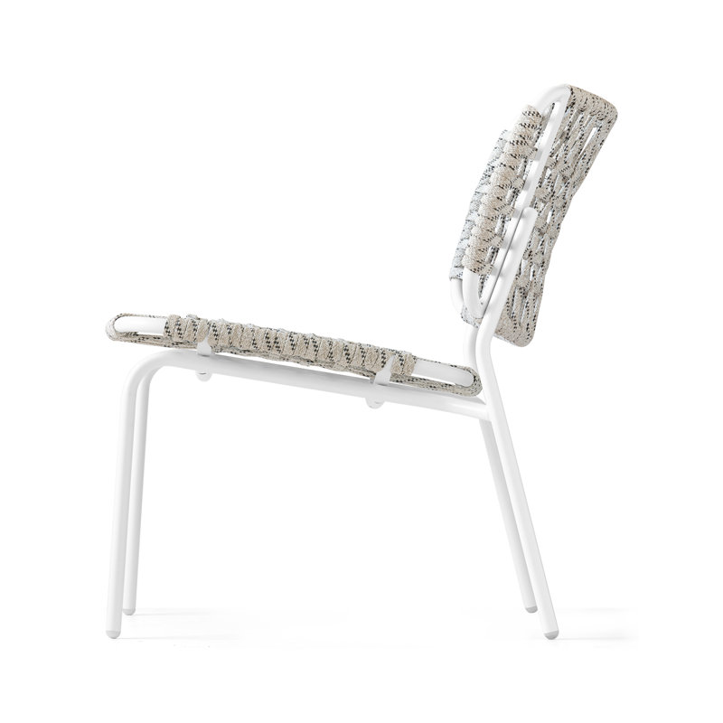 Yo Outdoor Lounge Chair with Woven Seat and Metal Frame, Matt Optic White