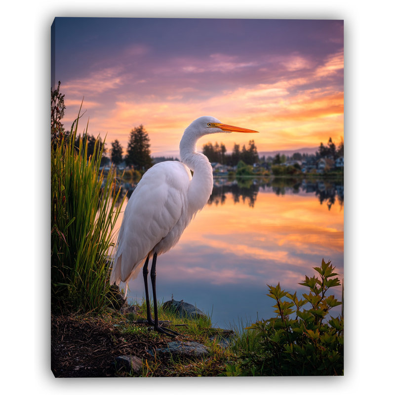 Egret at Sunset Wrapped Canvas Wall Art