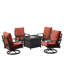Ensemble de table de foyer en aluminium noir avec quatre fauteuils club-853086629