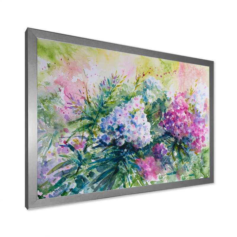 Mauve, rose, blanc, fleurs, lilas - reproduction d'art sur toile, H 24 po x l 36 po x P 1 po, Cadre argenté