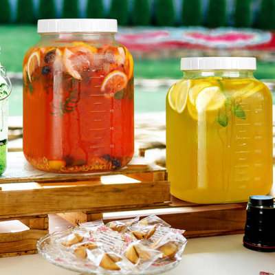 2 Pack Wide Mouth 1 Gallon Clear Glass Jar With Lid, Heavy Duty Airtight Screw Lid With Silicone Gasket - Large Mason Jar With 2 Scale Mark For Fermen