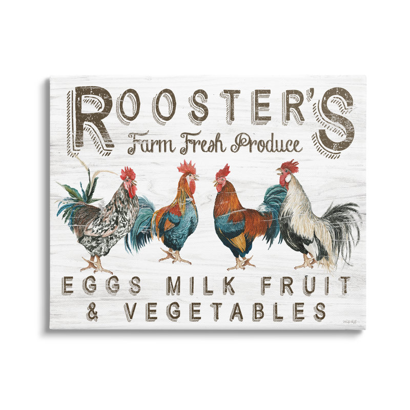 «Rustic Roosters Farm Fresh Produce Floater» par Cindy Jacobs, H 16 po x l 20 po x P 1,5 po, Toile tendue