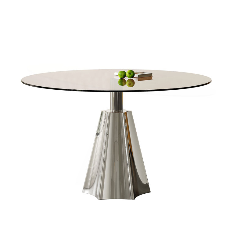 Table de salle à manger compacte de 35 po, plateau en verre noir moderne Mid-Century et base évasée argentée pour la cuisine, le salon et le thé