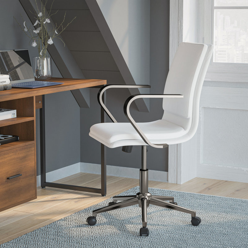 Elegant White LeatherSoft Mid-Back Executive Chair with Brushed Chrome Swivel Base