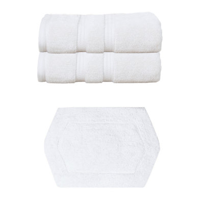 Bryd Collection 100% Soft Cotton 2 Pc Bath Towel Set & 1 Pc 17x24" Bath Rug, (Set of 3)