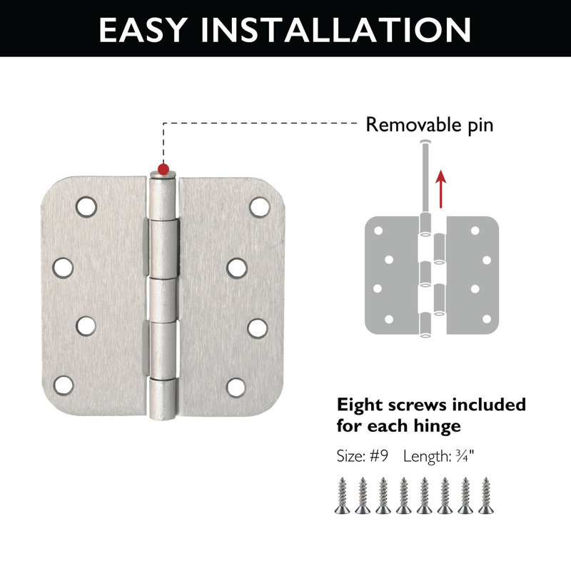 Satin Nickel 4-Inch Steel Door Hinges 3-Pack