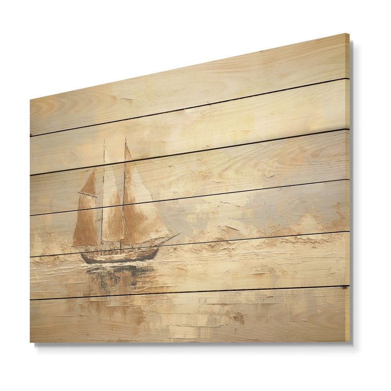Bateau à voile sur la mer - Art sur bois de pin naturel, H 30 po x l 40 po