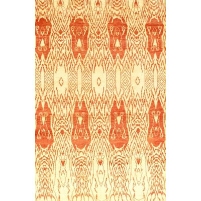 Tapis de couleur rouille / beige fait à la main en coton / laine Ikat