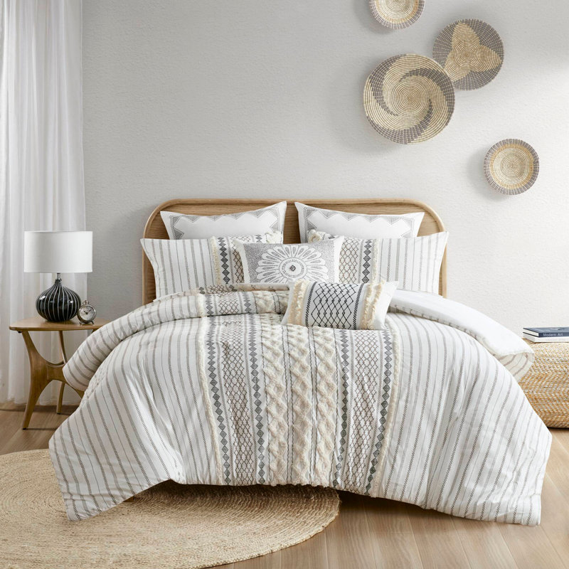 Ensemble d'édredon en coton avec chenille ivoire double / grand