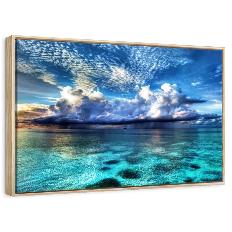 Vue sur l'océan Cozumel, Cadre flottant en bois naturel, 19 po x 13 po
