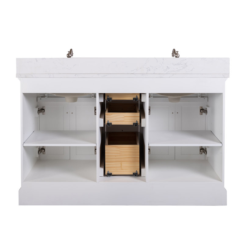 Thompson 54" W Double Bathroom Vanity, White/Brushed Nickel