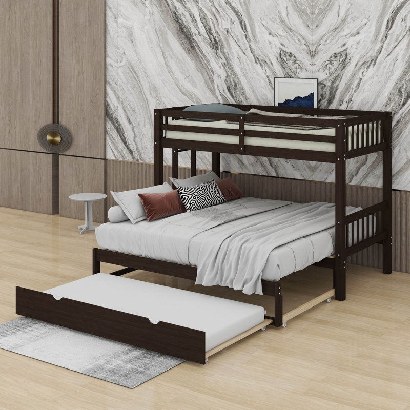Twin Over Twin Pull-Out Bunk Bed With Trundle, Espresso