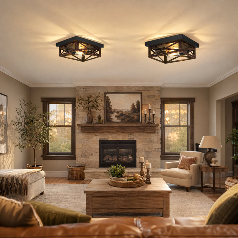 2 Pack 2-Light Square Flush Mount Ceiling Light