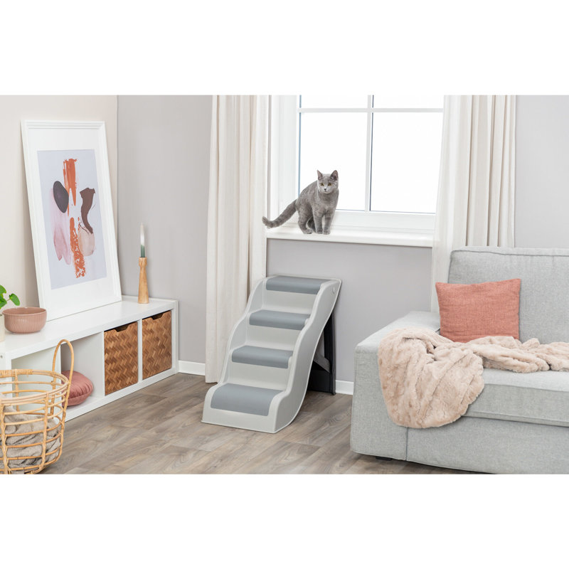 Gray and White 4-Step Lightweight Collapsible Pet Stairs