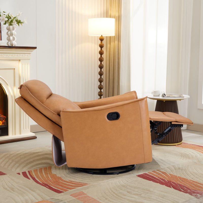 31.5" Wide Modern Upholstered Soft Cushioned Glider Rocker Manual Recliner Home Theater Seating, Orange Vegan Leather