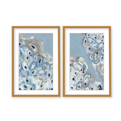Coastal Retreat Glistening Shores: Abstract Oyster Diptych