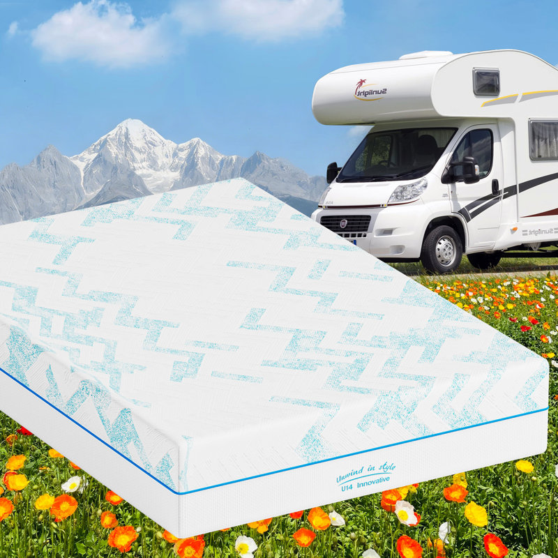 10-inch RV Latex Memory Foam Mattress, short king size, large format, free of glass fibers, medium hardness texture, breathable memory foam.