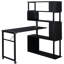 Bureau d'ordinateur en forme de L à domicile avec 5 bibliothèques, et métal, noir, fonction rotative, verrouillable, configuration d'économie d'espace, bibliothèque moderne et rotative, roues, tendance